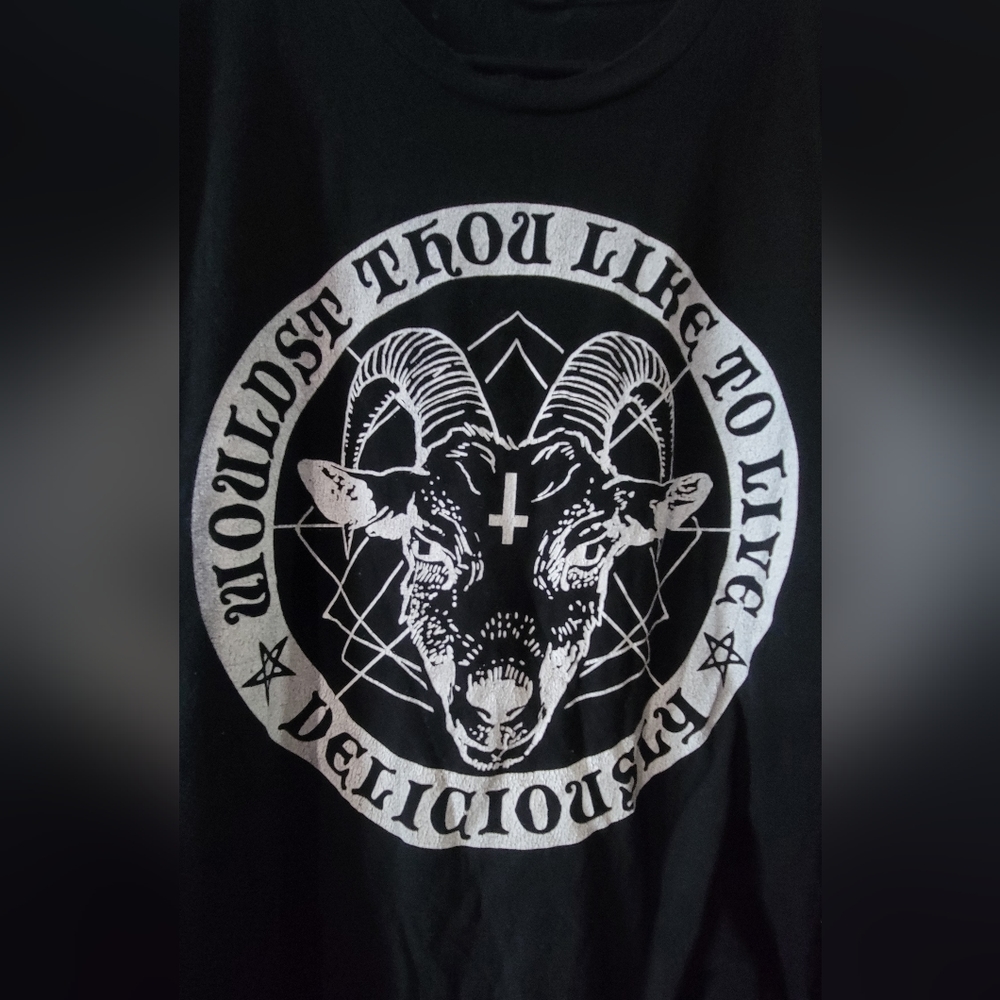 Black Phillip Baphomet Woulds't Thou Like To Live Deliciously Tee Size 3X XXXL - Picture 2 of 3